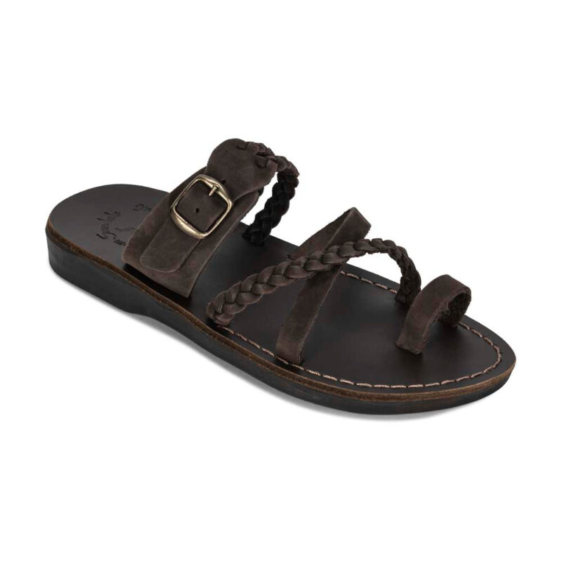 Batimag Brown Nubuck Leather Braided Slide Sandal