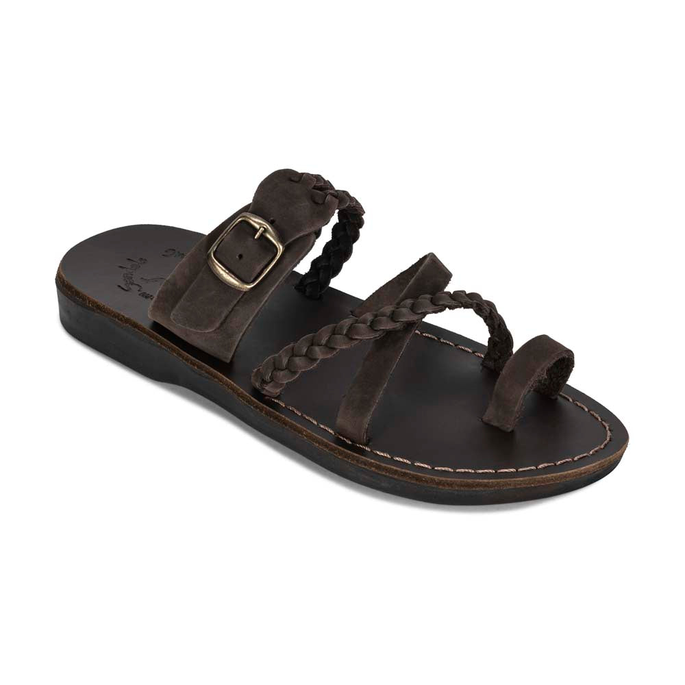 Batimag Brown Nubuck Leather Braided Slide Sandal