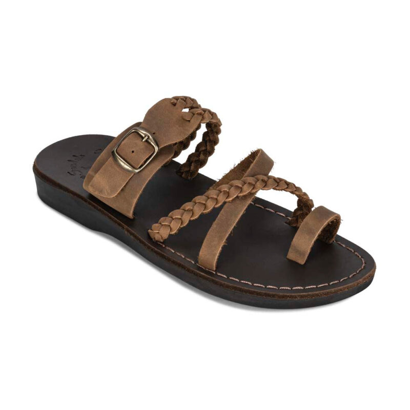 Batimag Oiled Brown Leather Braided Slide Sandal